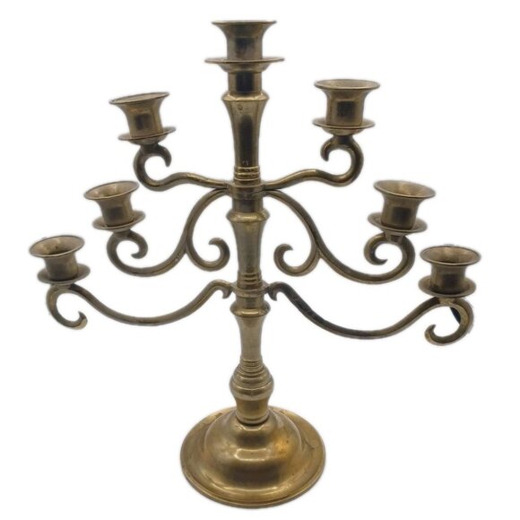 Vintage Large 16" X 16" Solid Brass Menorah Candelabra 7 Arm Candle Holder MCM - Picture 3 of 10